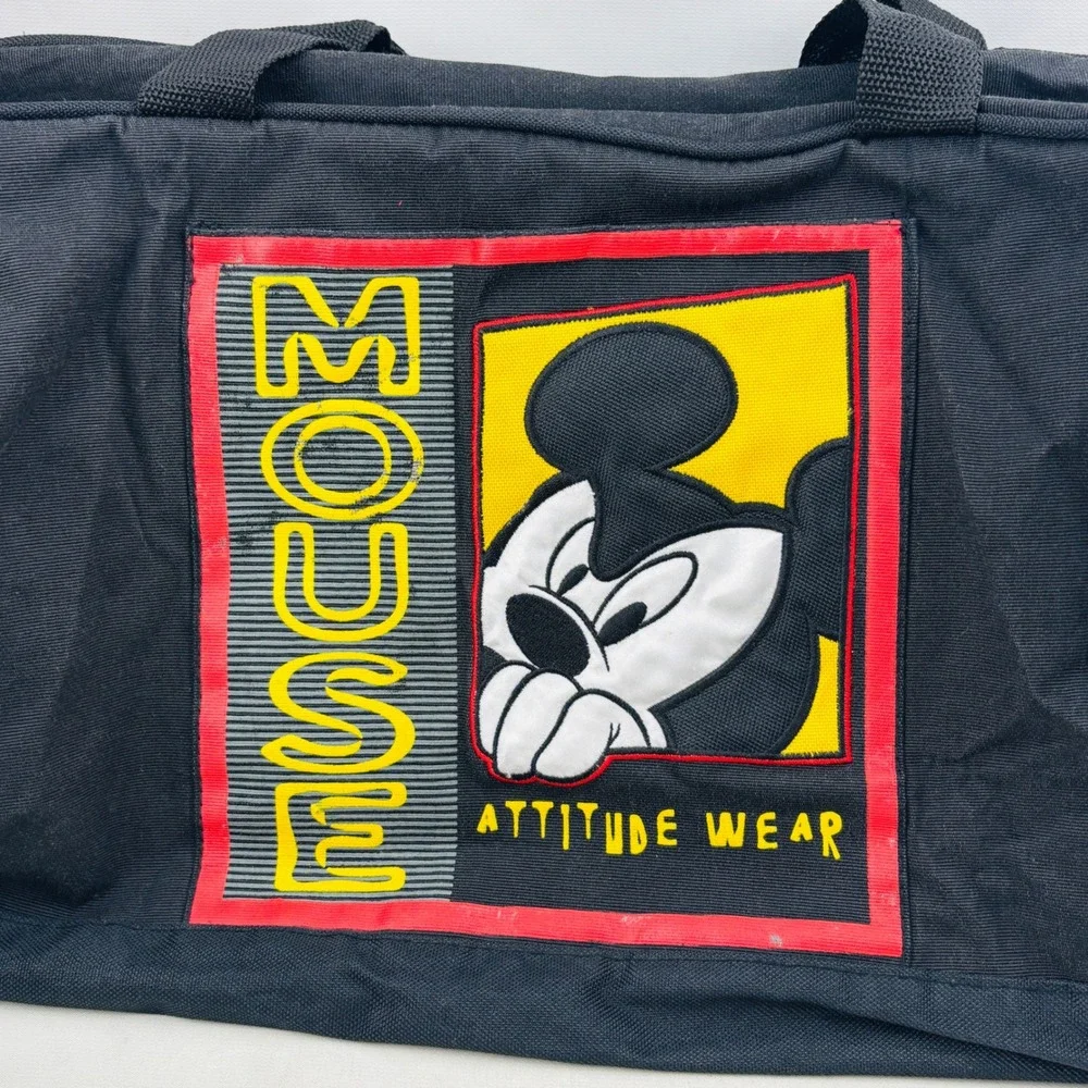 Vintage Disney Mickey Unlimited Zip Duffel‎ Bag Mouse Attitude Wear Black Strap